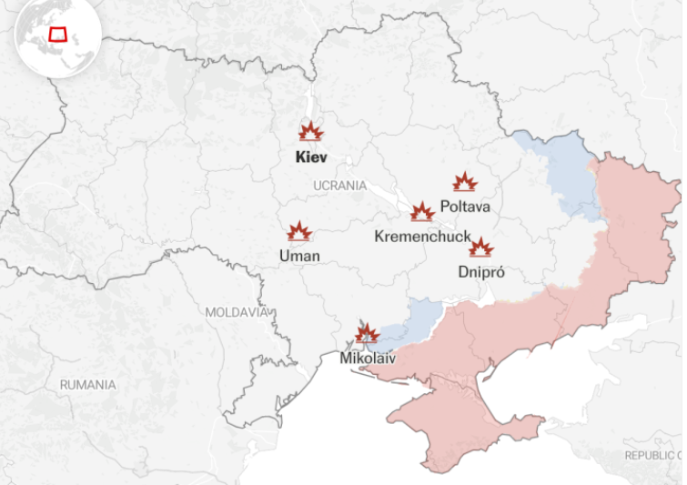 Градове, засегнати от новата вълна руски атаки